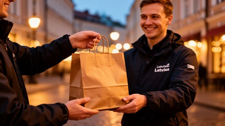BAS Food kurjers nodod ēdienu pasūtījumu Vecrīgā
